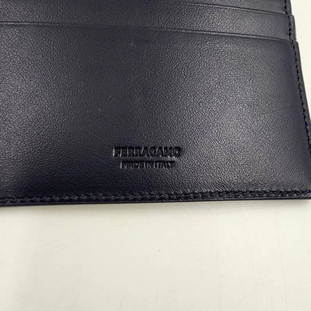 Ferragamo Leather Venna Logo Card Case Men's Midnight Open Top